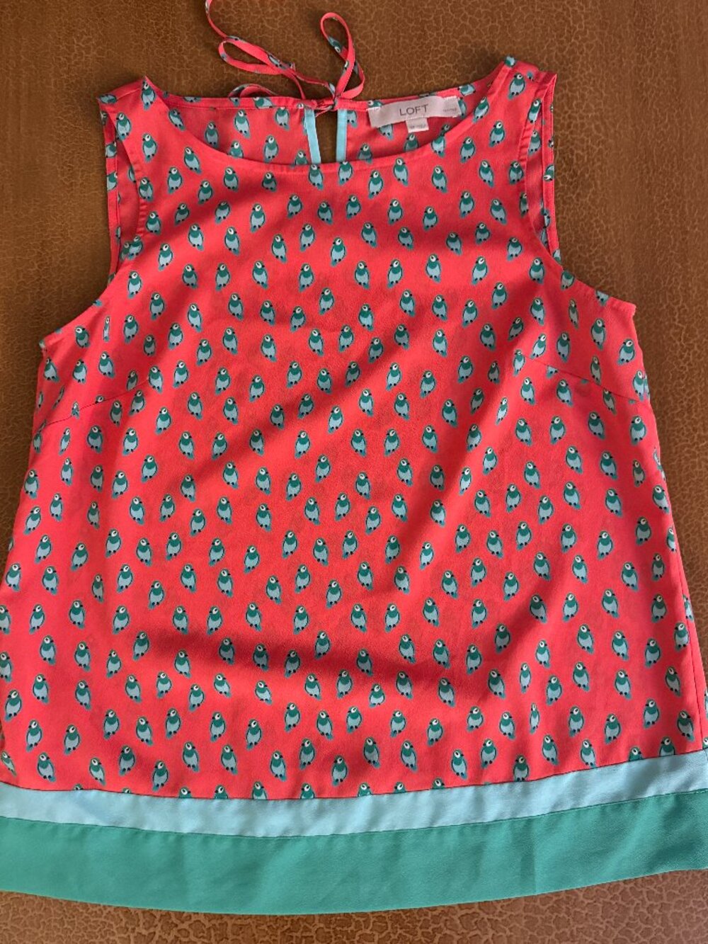 NWOT Ann Taylor LOFT Tank Top Green Bird Pattern - Size Petite Small SP